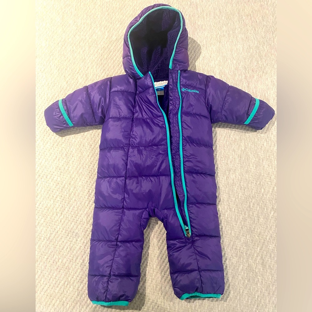 Cozy Baby Columbia Snow Suit 6-12 Months Purple Down Fleece Lined
